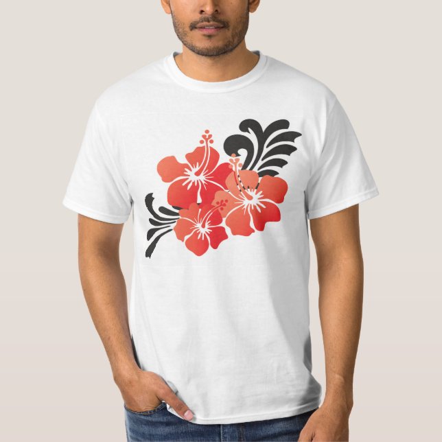 Hawaii Red Hibiscus Flower T Shirt (Framsida)