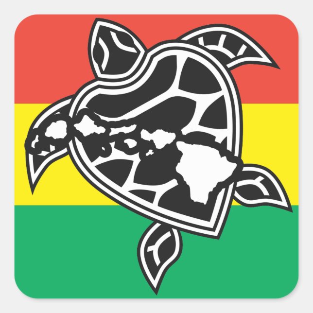 Hawaii Reggae Turtle Fyrkantigt Klistermärke (Framsida)