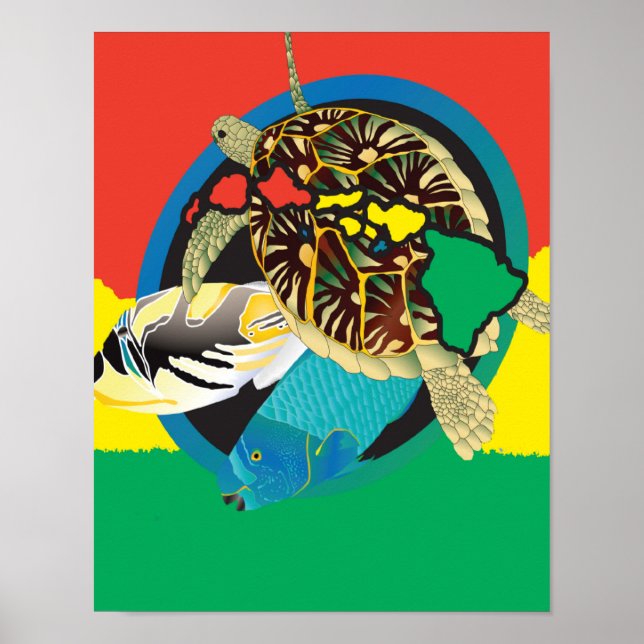 Hawaii Reggae Turtle Hawaii Islands Poster (Framsidan)