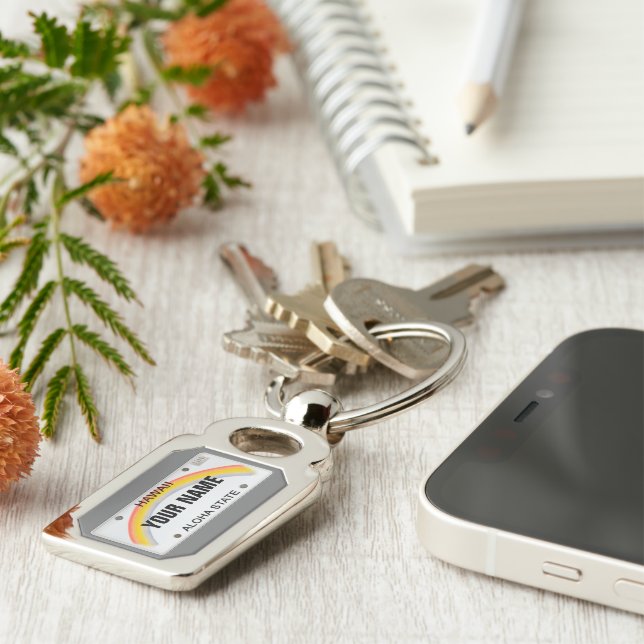 Hawaii registreringsskylt (anpassadet) rektangulärt silverfärgad nyckelring (Sidan)