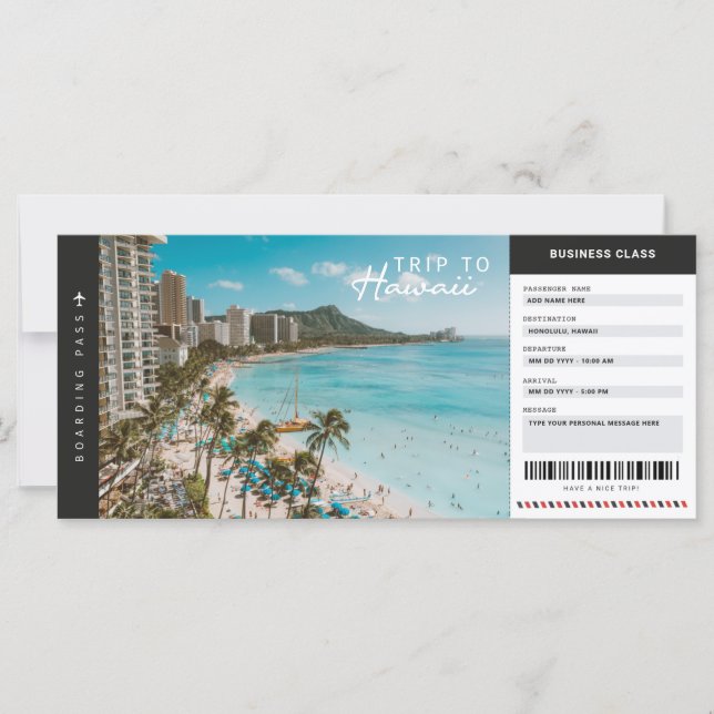 Hawaii Resa Boarding Pass Travel Vacation Biljett (Framsida)
