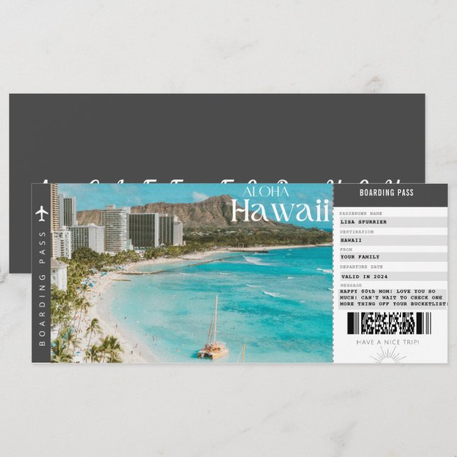 Hawaii-resa Boardingpass Resa Semesterbiljett Inbjudningar (Fram/baksida)