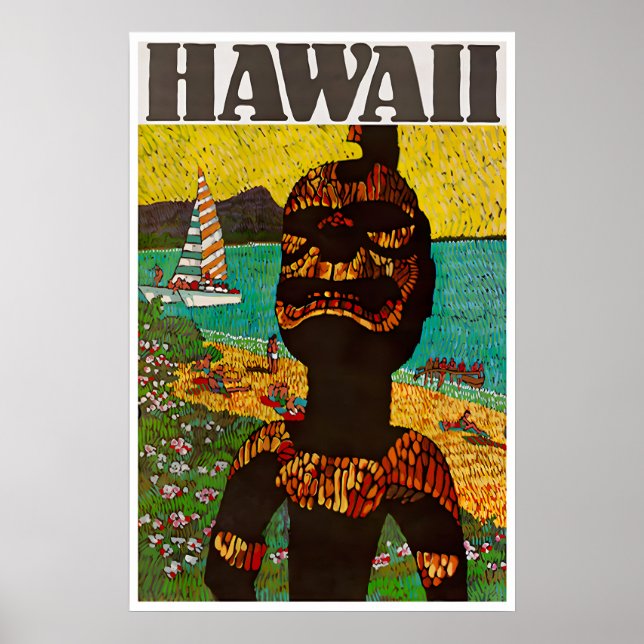 Hawaii Resemål Poster Hawaiiansk Konst Kiʻi Tryck (Framsidan)
