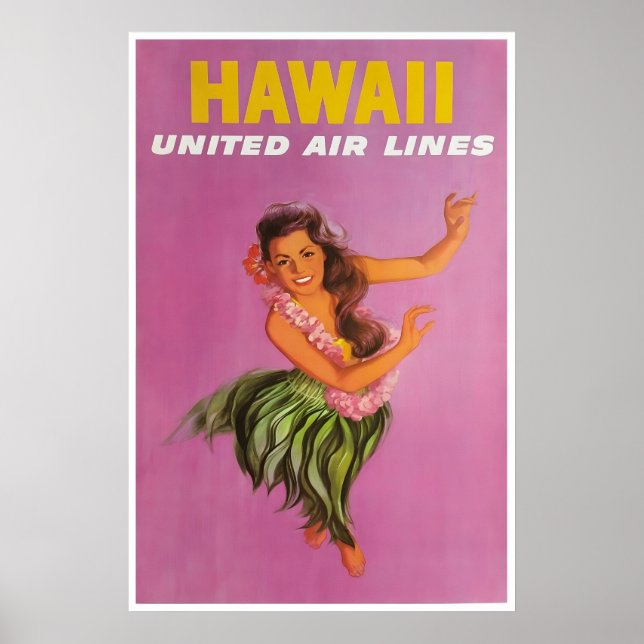 Hawaii Resemålning Konst Hula Dansare Förenad Tryc Poster (Framsidan)