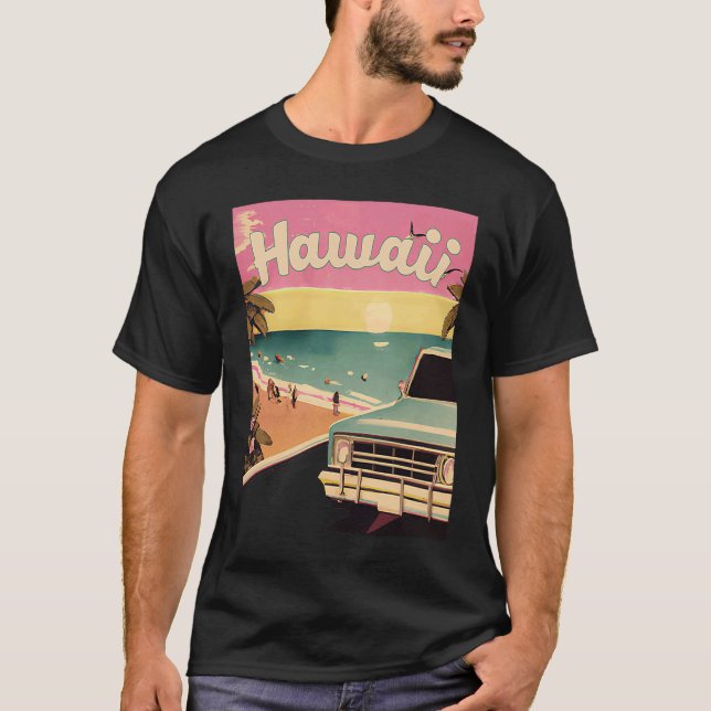 Hawaii Retro Beach Vacation Souvenir Hawaiian Surf T Shirt (Framsida)