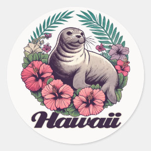 Hawaii Retro Munk Seal Hawaiian-säl Runt Klistermärke