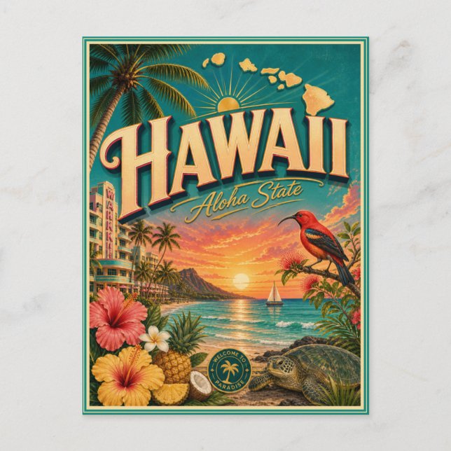 Hawaii Retro Resor Minnessak Postkort Vykort (Framsida)