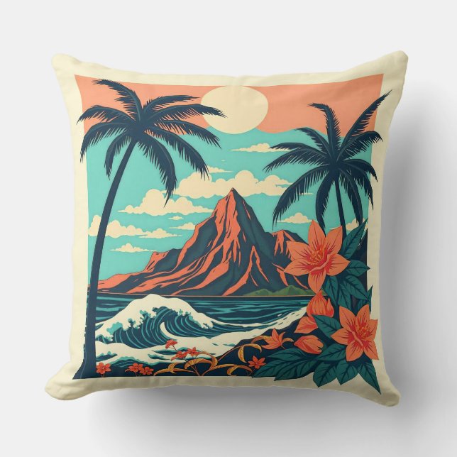 Hawaii Retro Tropisk Resa Kudde (Framsida)