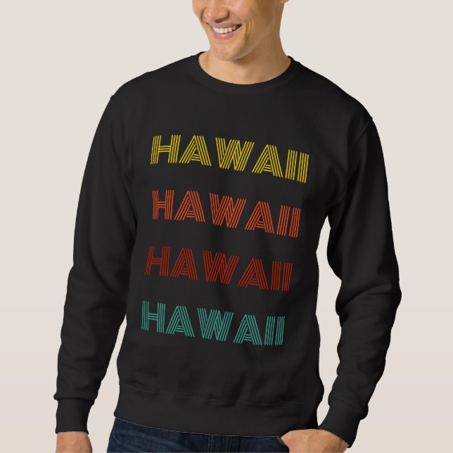 Hawaii Retro Typografi Amerikanskt Delstat Lång Ärmad Tröja (Framsida)