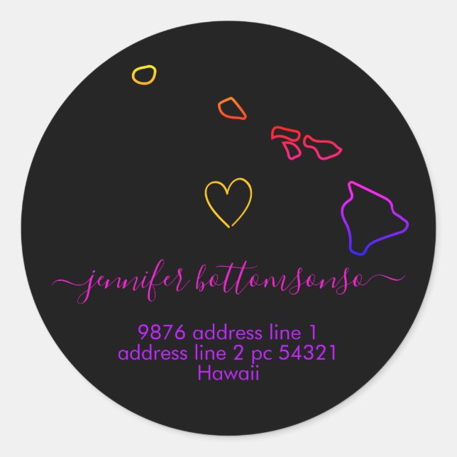 Hawaii returadress Namnteckning regnbåge Runt Klistermärke (Framsida)