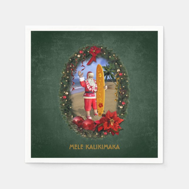 Hawaii Santa med Surfboard vid Beach Pappersservett (Framsidan)