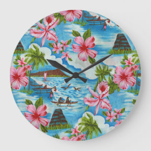 Hawaii Scenes i Pastel Färg Wall Clock Stor Klocka