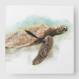 Hawaii Sea Turtle Watercolor Fyrkantig Klocka