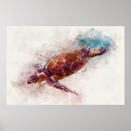 Hawaii Sea Turtle Watercolor Poster