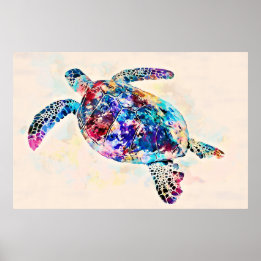 Hawaii Sea Turtle Watercolor Poster