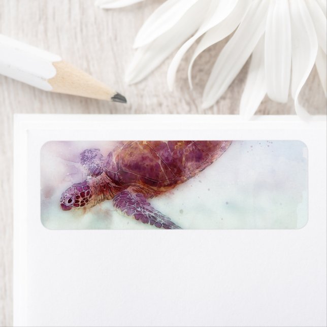 Hawaii Sea Turtle Watercolor Returadress Etikett (Insitu)