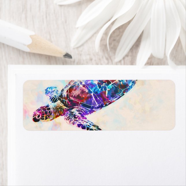 Hawaii Sea Turtle Watercolor Returadress Etikett (Insitu)