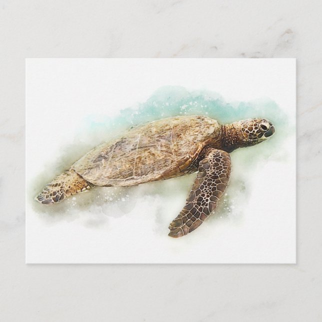 Hawaii Sea Turtle Watercolor Vykort (Framsida)