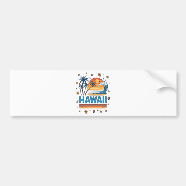 Hawaii Semester Solnedgång 70Tals Strand Bildekal (Framsidan)
