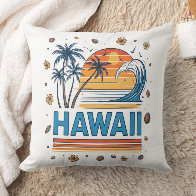 Hawaii Semester Solnedgång 70Tals Strand Kudde (Filt)