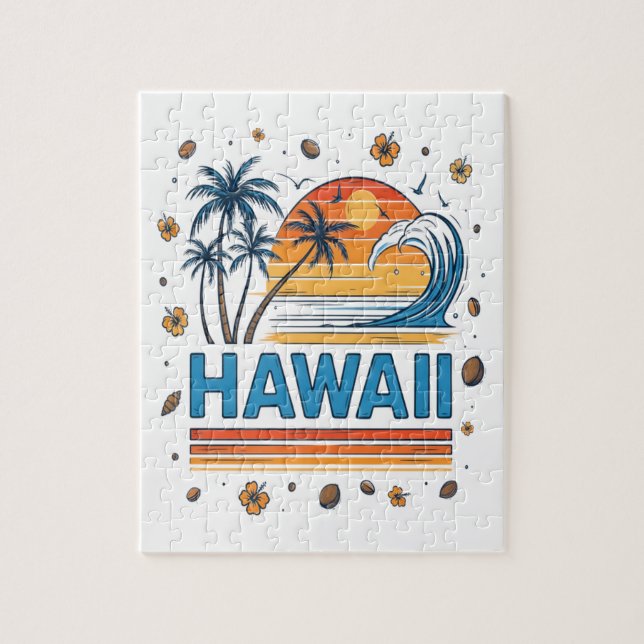 Hawaii Semester Solnedgång 70Tals Strand Pussel (Vertikal)