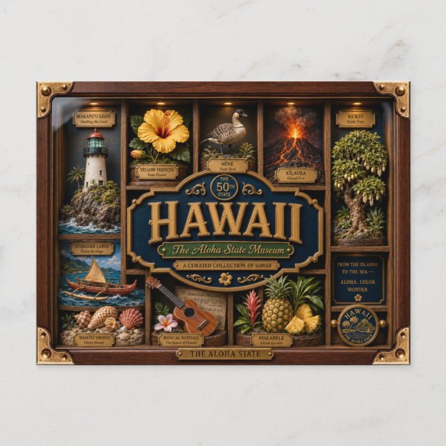 Hawaii Shadow Box 3D Figurin Delstat Vykort (Framsida)