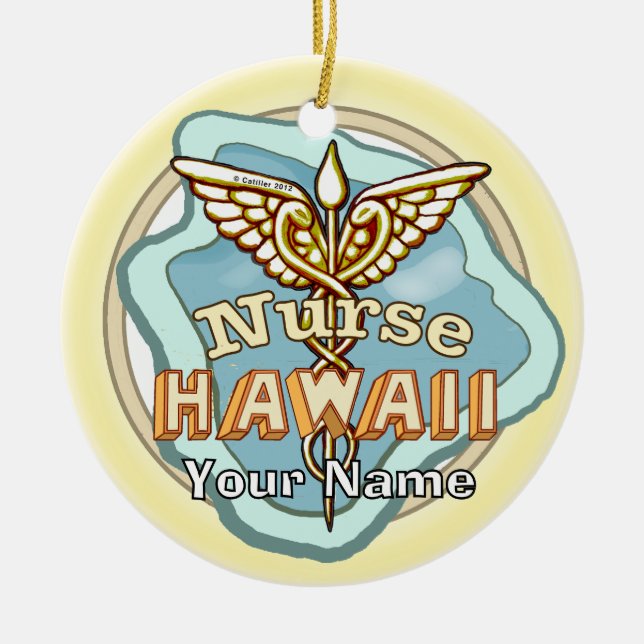 Hawaii Sjuksköterska Caduceus  Julgransprydnad Keramik (Framsidan)