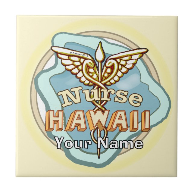 Hawaii Sjuksköterska Caduceus platta Kakelplatta (Framsidan)