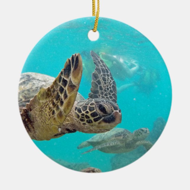 Hawaii Sköldpaddor Julgransprydnad Keramik (Framsidan)