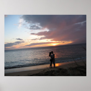 Hawaii solnedgång och två person på bröllopsre poster