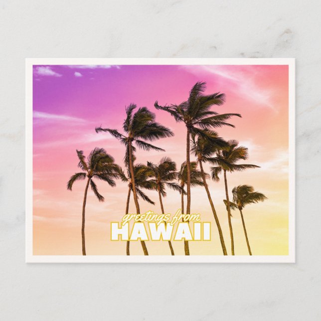 Hawaii Solnedgång Tropisk Palmlängd Hawaii Hälsnin Vykort (Framsida)