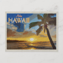 Hawaii Solnedgång Vintage Resa Affisch Palmträd Vykort