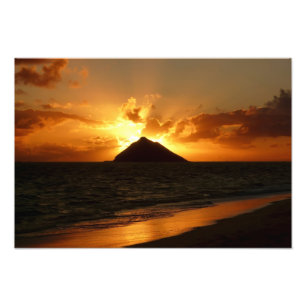 Hawaii soluppgång på strandfototrycket fototryck