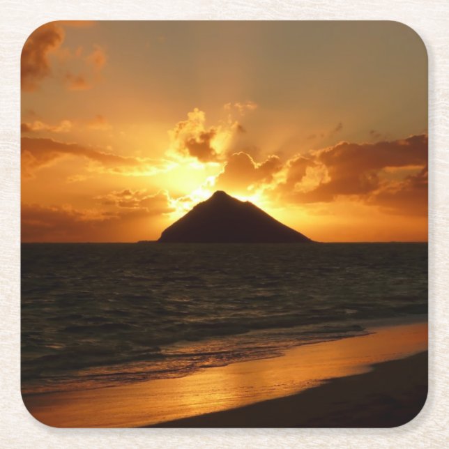 Hawaii soluppgång på strandkustfartyget underlägg papper kvadrat (Framsidan)