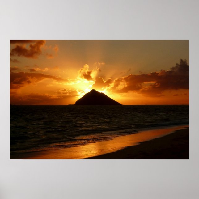 Hawaii soluppgång vid strandaffisch poster (Framsidan)