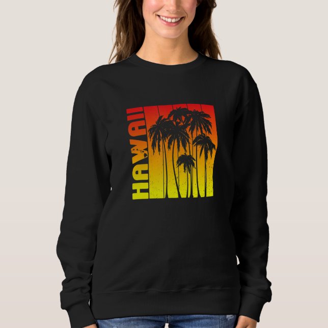 Hawaii Souvenir Palm Trees Sunset Retro T Shirt (Framsida)