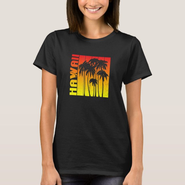 Hawaii Souvenir Palm Trees Sunset Retro T Shirt (Framsida)