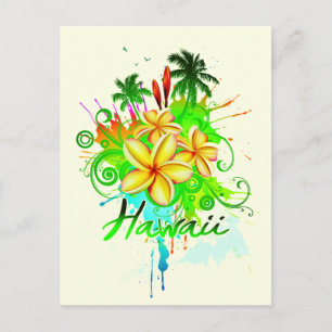 Hawaii Stänk Plumeria Flowers Handflatan Träd Swir Vykort