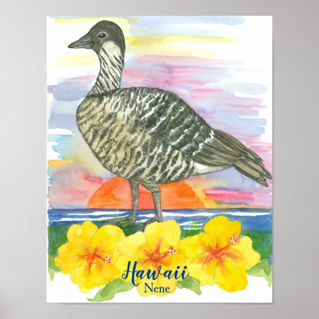 Hawaii State Bird Nene Sunset Ocean Poster (Framsidan)