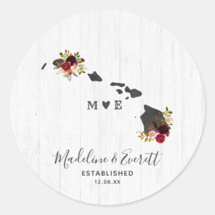Hawaii State Destination Rustic Monogram Bröllop Runt Klistermärke