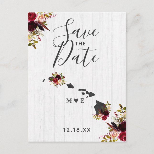 Hawaii State Destination Rustik Save the Date Meddelande Vykort (Framsida)