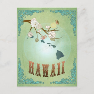 Hawaii State Karta - Grönt Vykort