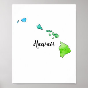 Hawaii State Karta Watercolor Colorful Poster