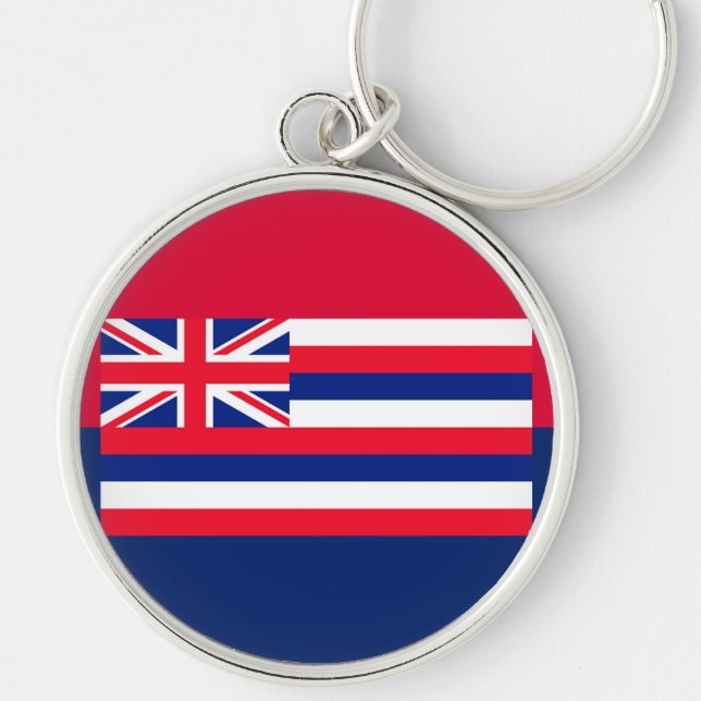Hawaii Statlig flagga Design Rund Silverfärgad Nyckelring (Framsidan)