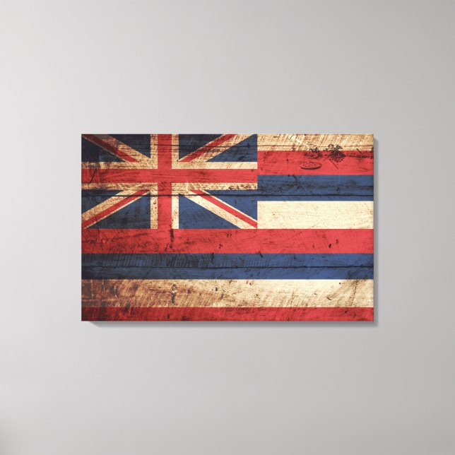 Hawaii Statlig flagga på Old Wood Grain Canvastryck (Framsida)