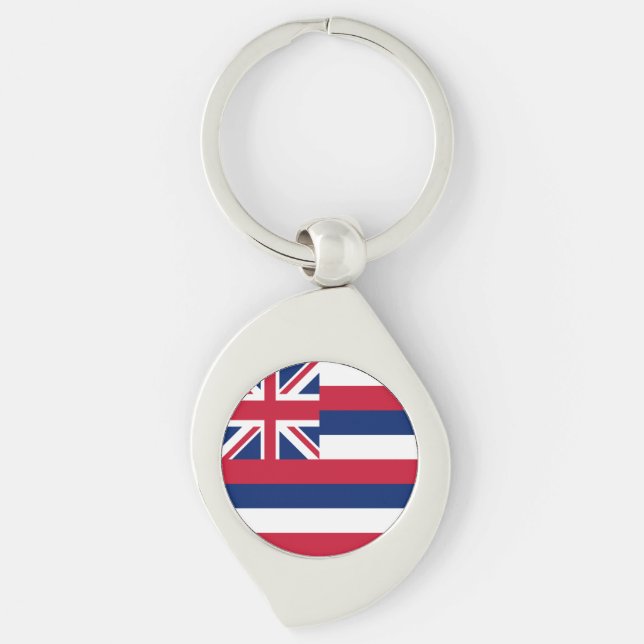 Hawaii Statlig flagga Swirl Silverfärgad Nyckelring (Framsidan)