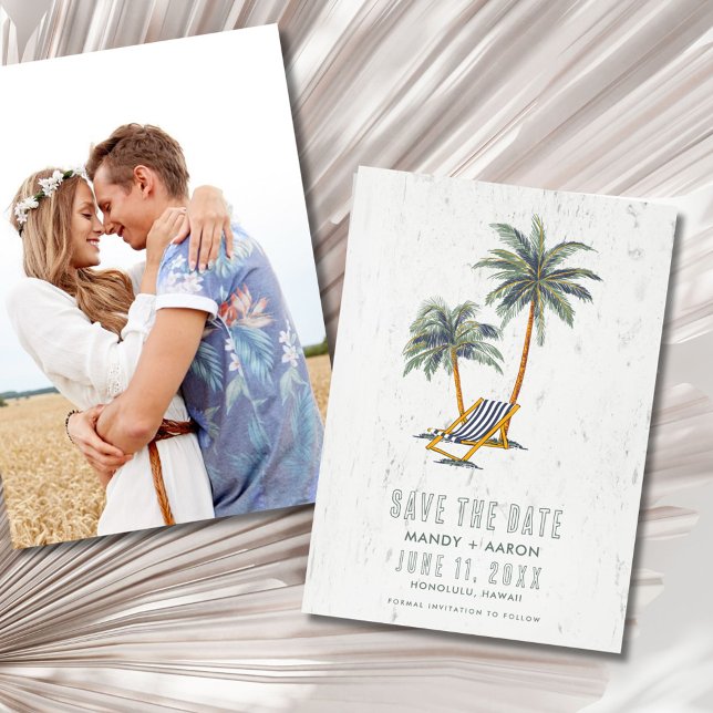 Hawaii Strand Bröllopsfoto  Spara Datumet (Hawaii Beach Destination Wedding Photo Save The Date)