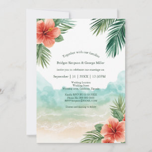 Hawaii Strand Hibiskus Tropisk Kustbröllop Inbjudningar
