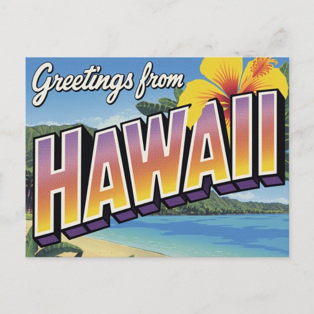Hawaii Strand och Hibiskus Vykort (Framsida)