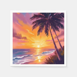 Hawaii Strand Solnedgång Måleri Resa Pappersservett